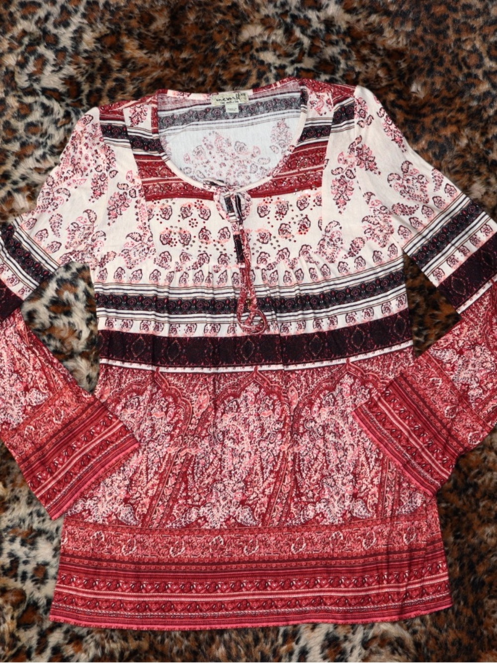 *Boho western Red and White Paisley Top